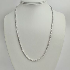 Silver Chain Solid Silver Rope Chain Necklace 2.5mm 22 Inches Stamped .925 Italy